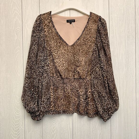 1.State Leopard V-Neck Long Sleeve Top Small - Picture 1 of 5